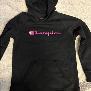 Champion Black Hoodie with Blue and Red Logo